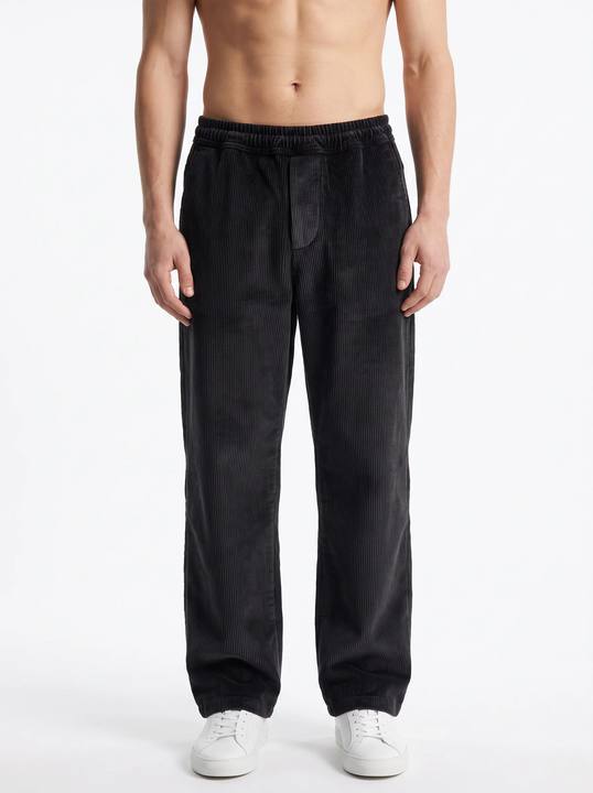 BLACK CORDUROY STRAIGHT-FIT PANTS W27N