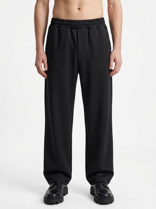 BLACK WIDE-LEG WOOL-TENCEL TROUSERS W27N
