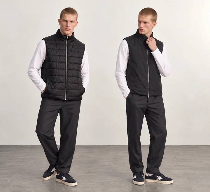 BLACK DOUBLE-FACE REVERSIBLE ZIP-UP VEST W27N