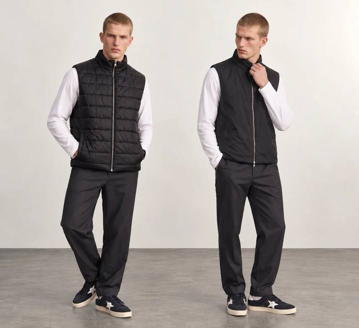 BLACK DOUBLE-FACE REVERSIBLE ZIP-UP VEST W27N