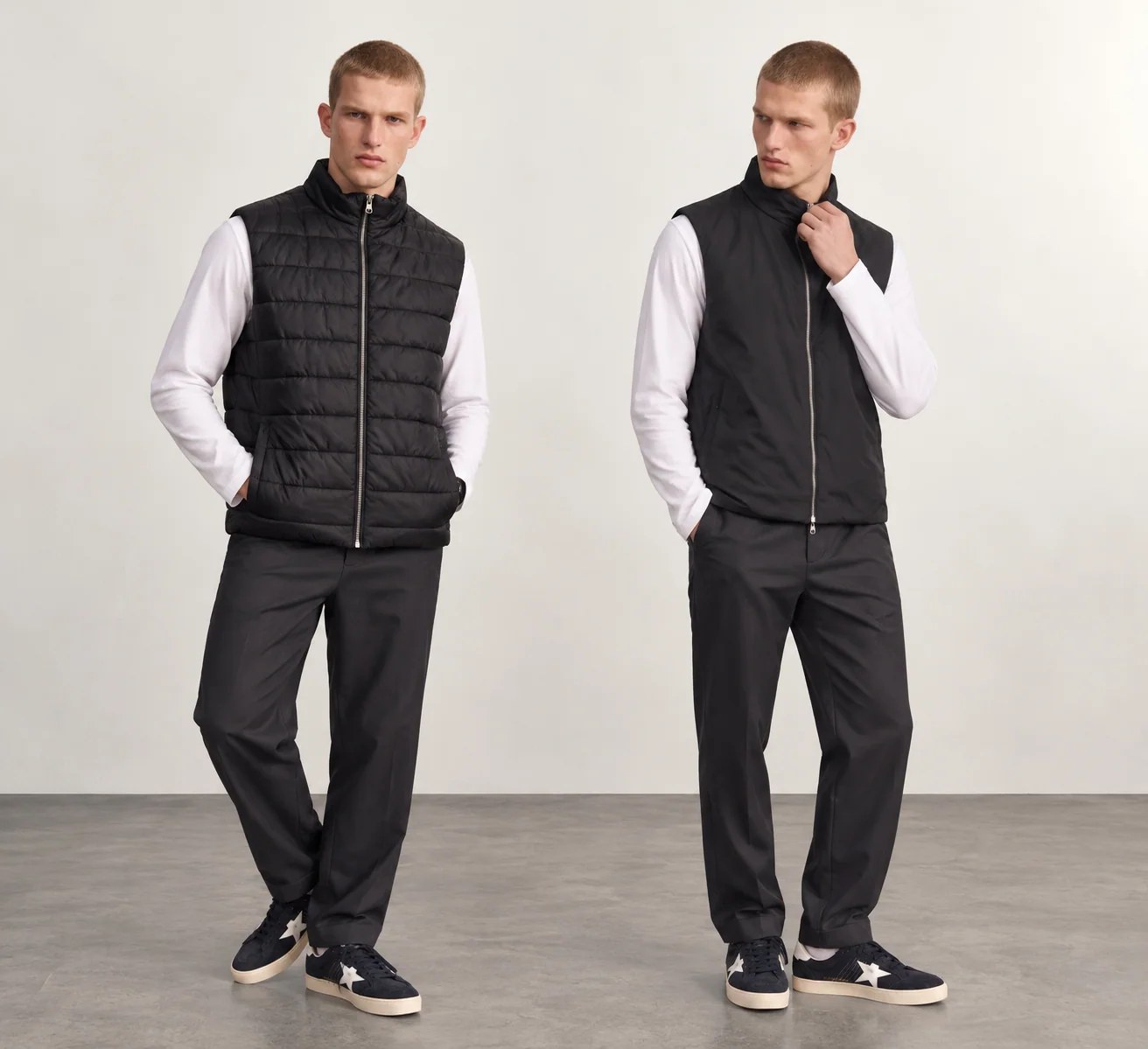 BLACK DOUBLE-FACE REVERSIBLE ZIP-UP VEST W27N