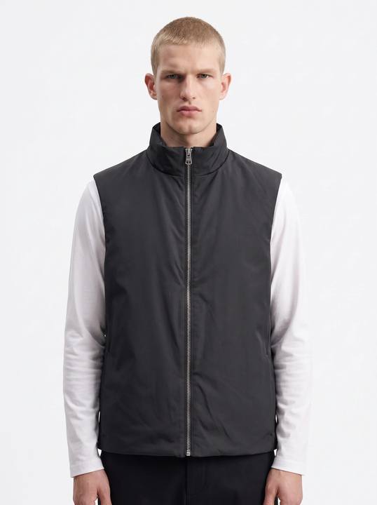 BLACK DOUBLE-FACE REVERSIBLE ZIP-UP VEST W27N
