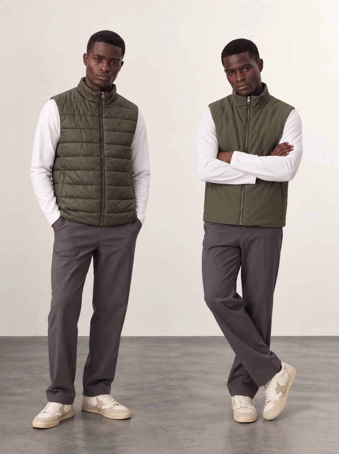 OLIVE GREEN DOUBLE-FACE REVERSIBLE ZIP-UP VEST W27N
