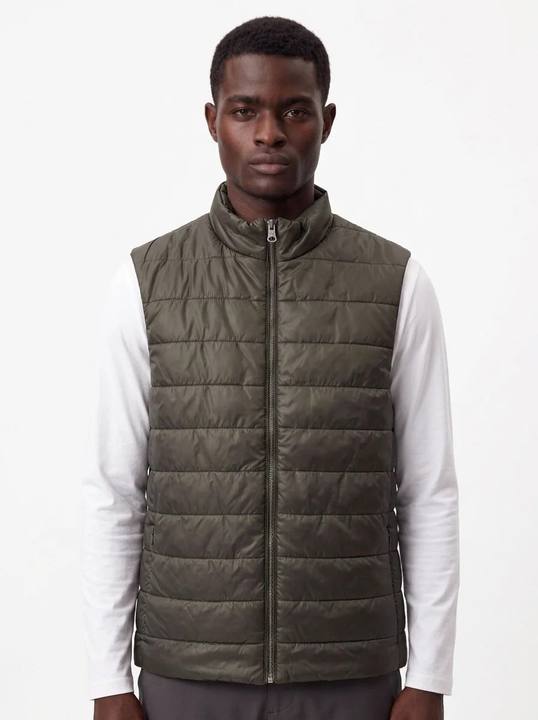 OLIVE GREEN DOUBLE-FACE REVERSIBLE ZIP-UP VEST W27N