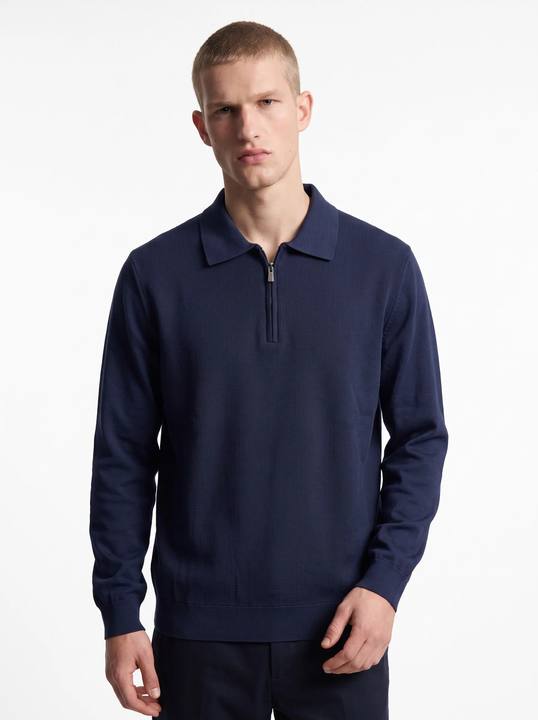 NAVY TEXTURED HALF-ZIP POLO KNIT W27N
