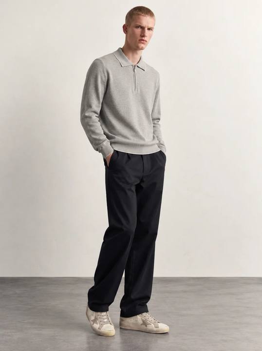 LIGHT GREY HALF-ZIP POLO KNIT W27N