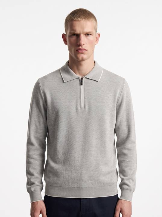 LIGHT GREY HALF-ZIP POLO KNIT W27N