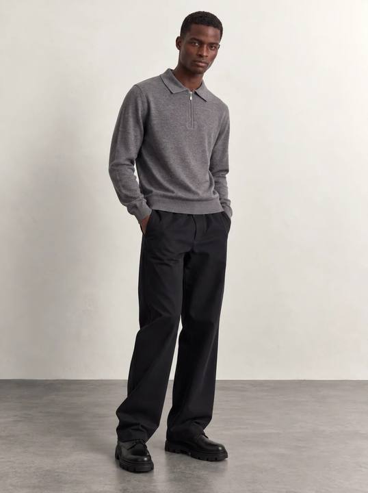 GREY LONG-SLEEVE HALF-ZIP POLO KNIT W27N