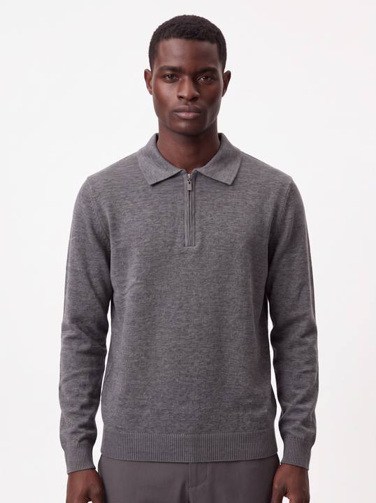 GREY LONG-SLEEVE HALF-ZIP POLO KNIT W27N