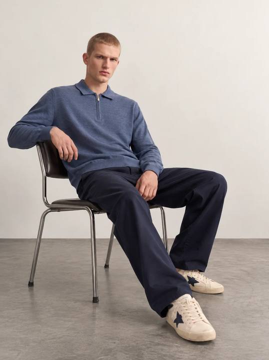 BLUE LONG-SLEEVE HALF-ZIP POLO KNIT W27N