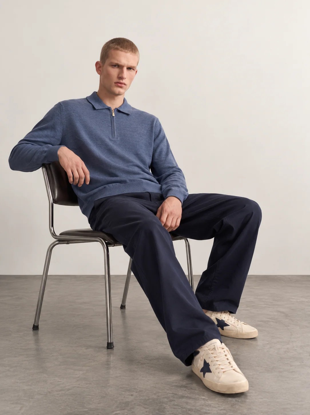 BLUE LONG-SLEEVE HALF-ZIP POLO KNIT W27N