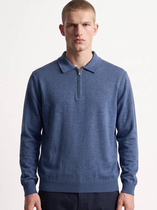 BLUE LONG-SLEEVE HALF-ZIP POLO KNIT W27N