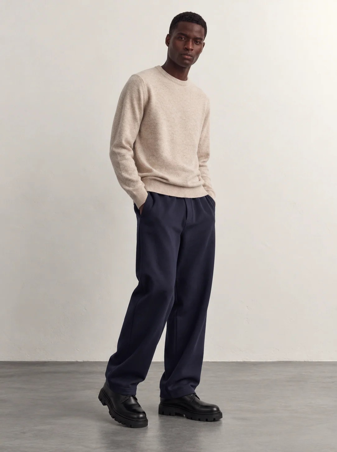 ECRU MELANGE CREW-NECK KNIT W27N