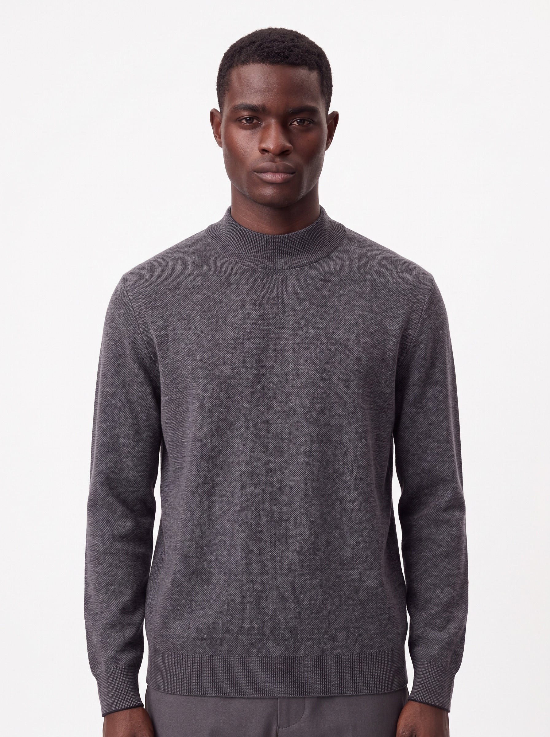 CHARCOAL MOCK-NECK KNIT W27N