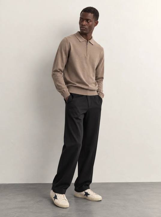 TAUPE LONG-SLEEVE HALF-ZIP POLO KNIT W27N