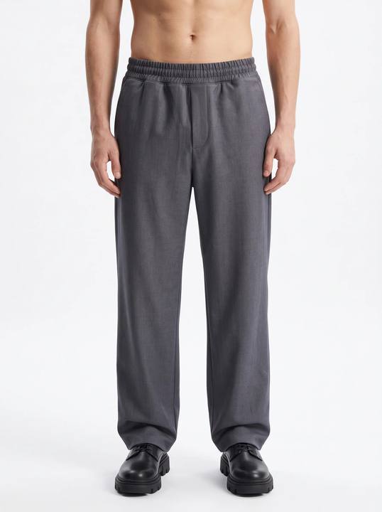 GREY WIDE-LEG WOOL-TENCEL TROUSERS W27N