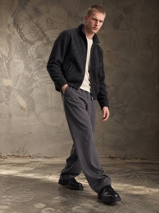 GREY WIDE-LEG WOOL-TENCEL TROUSERS W27N