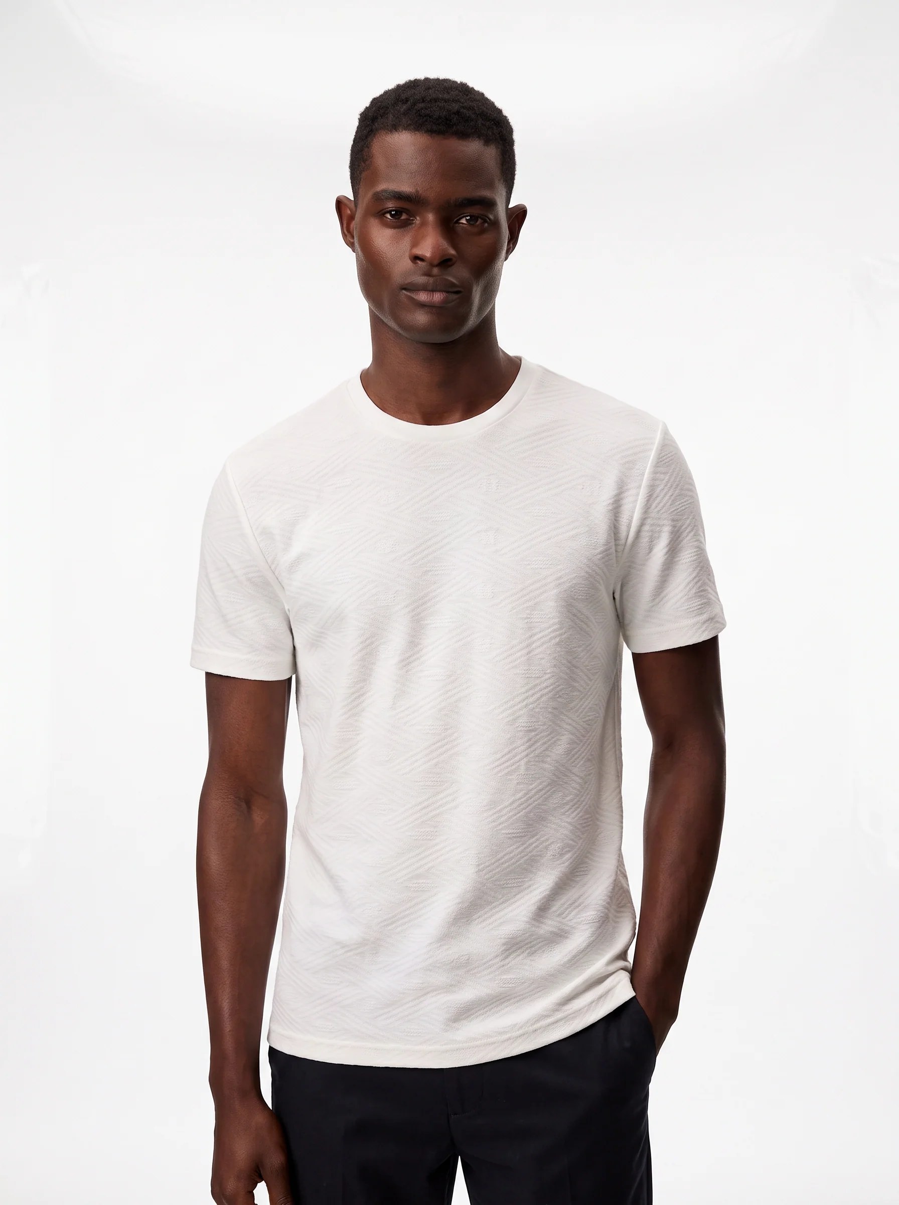 WHITE TONAL PALM JACQUARD SLIM-FIT T-SHIRT S27