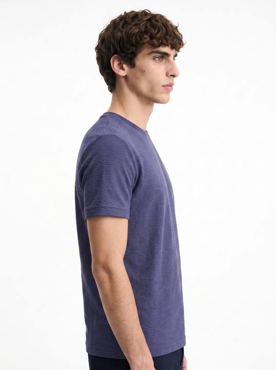 DUSTY BLUE TONAL CRINKLE TEXTURE SLIM-FIT T-SHIRT S27