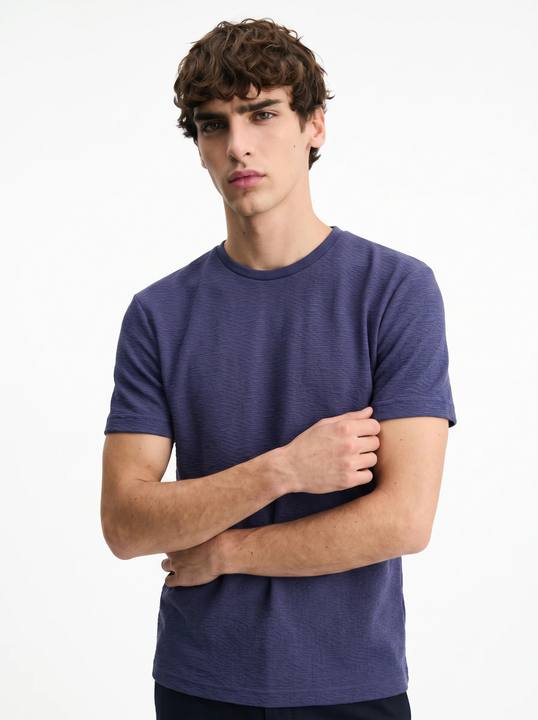 DUSTY BLUE TONAL CRINKLE TEXTURE SLIM-FIT T-SHIRT S27