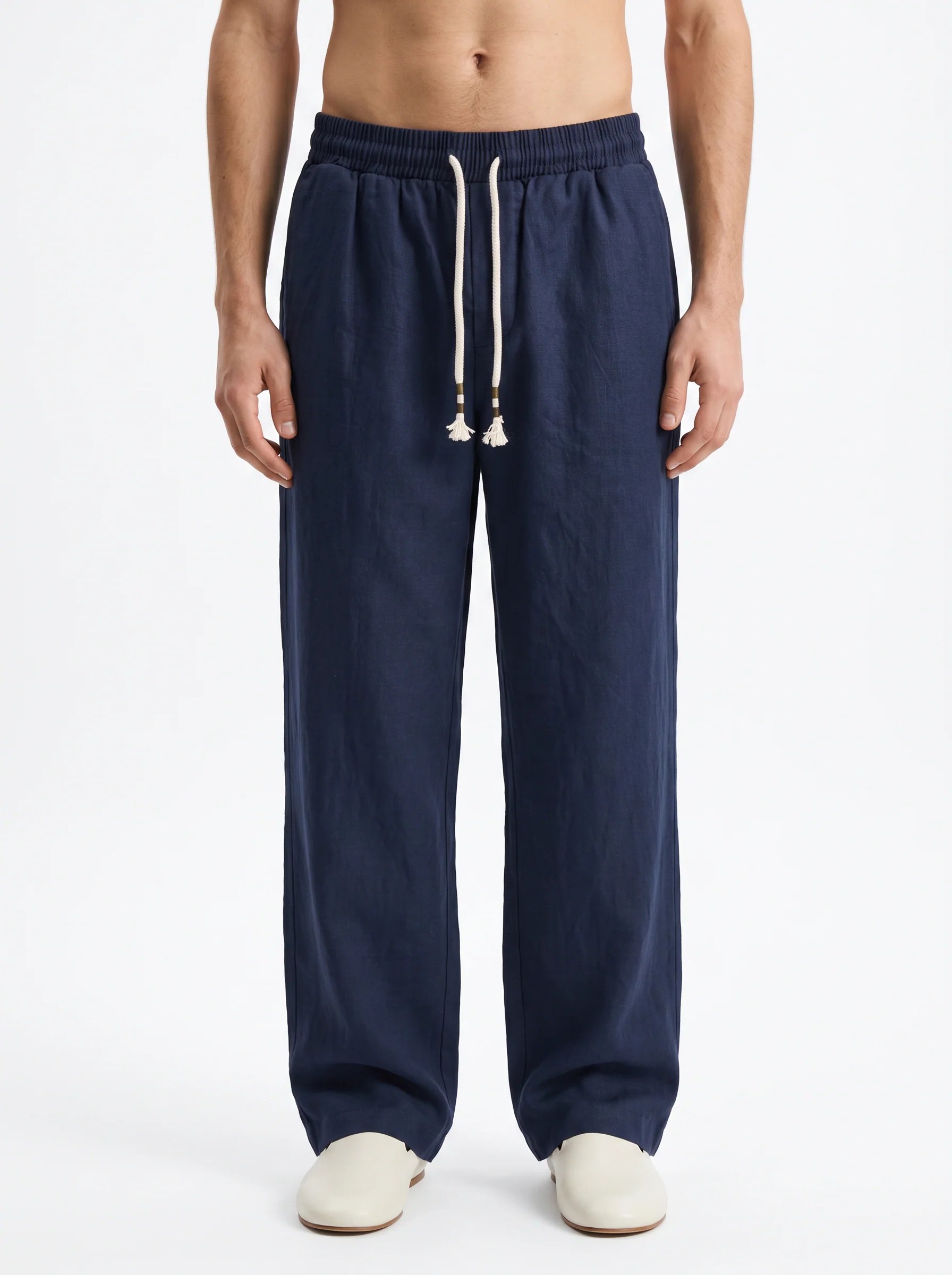 MIDNIGHT NAVY STRAIGHT FIT LINEN-COTTON PANTS S27