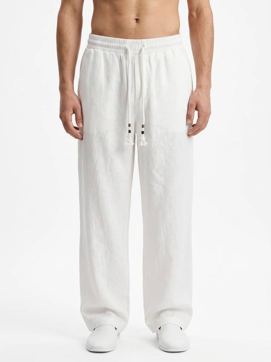 WHITE STRAIGHT FIT LINEN-COTTON PANTS S27