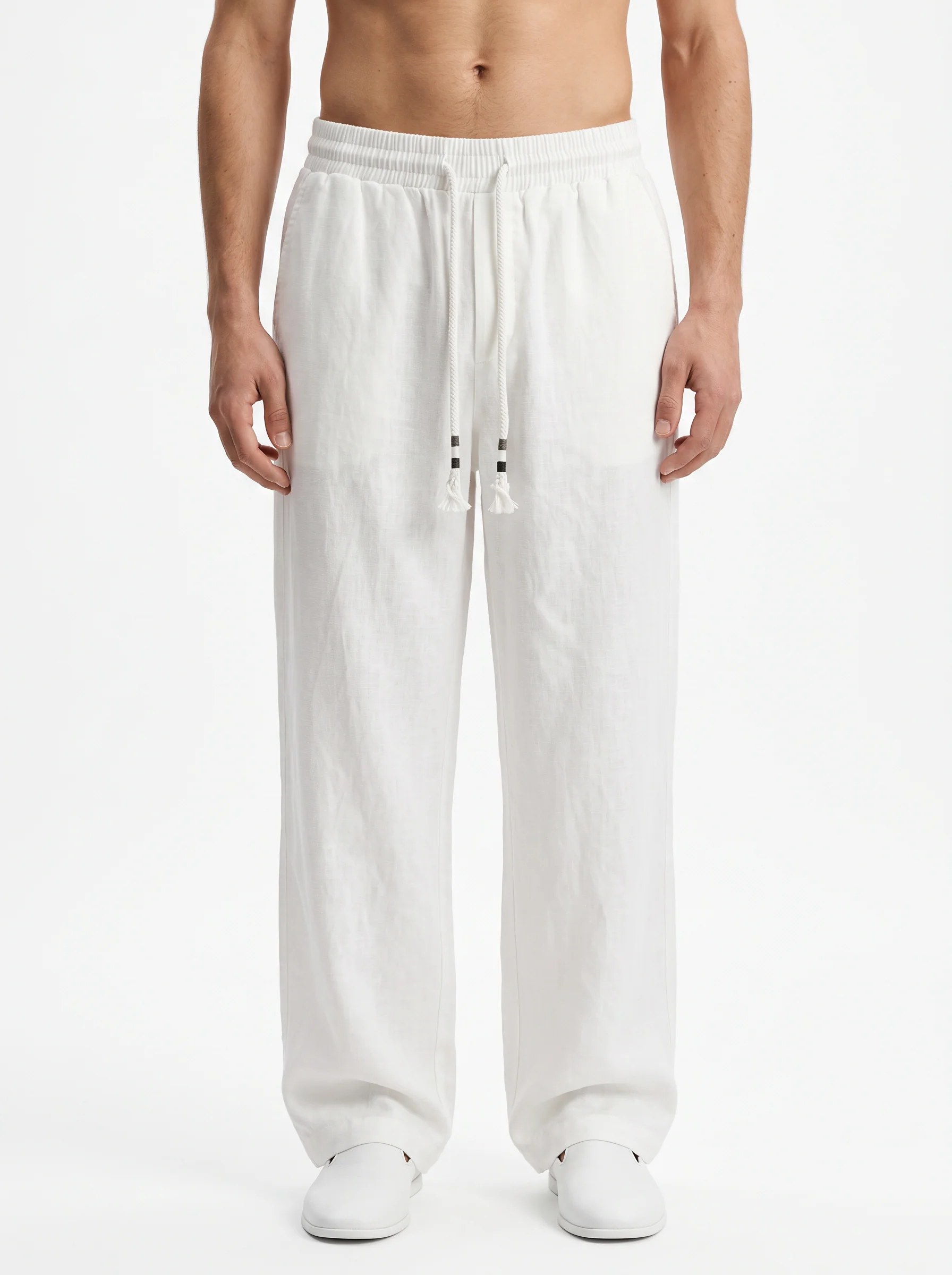 WHITE STRAIGHT FIT LINEN-COTTON PANTS S27