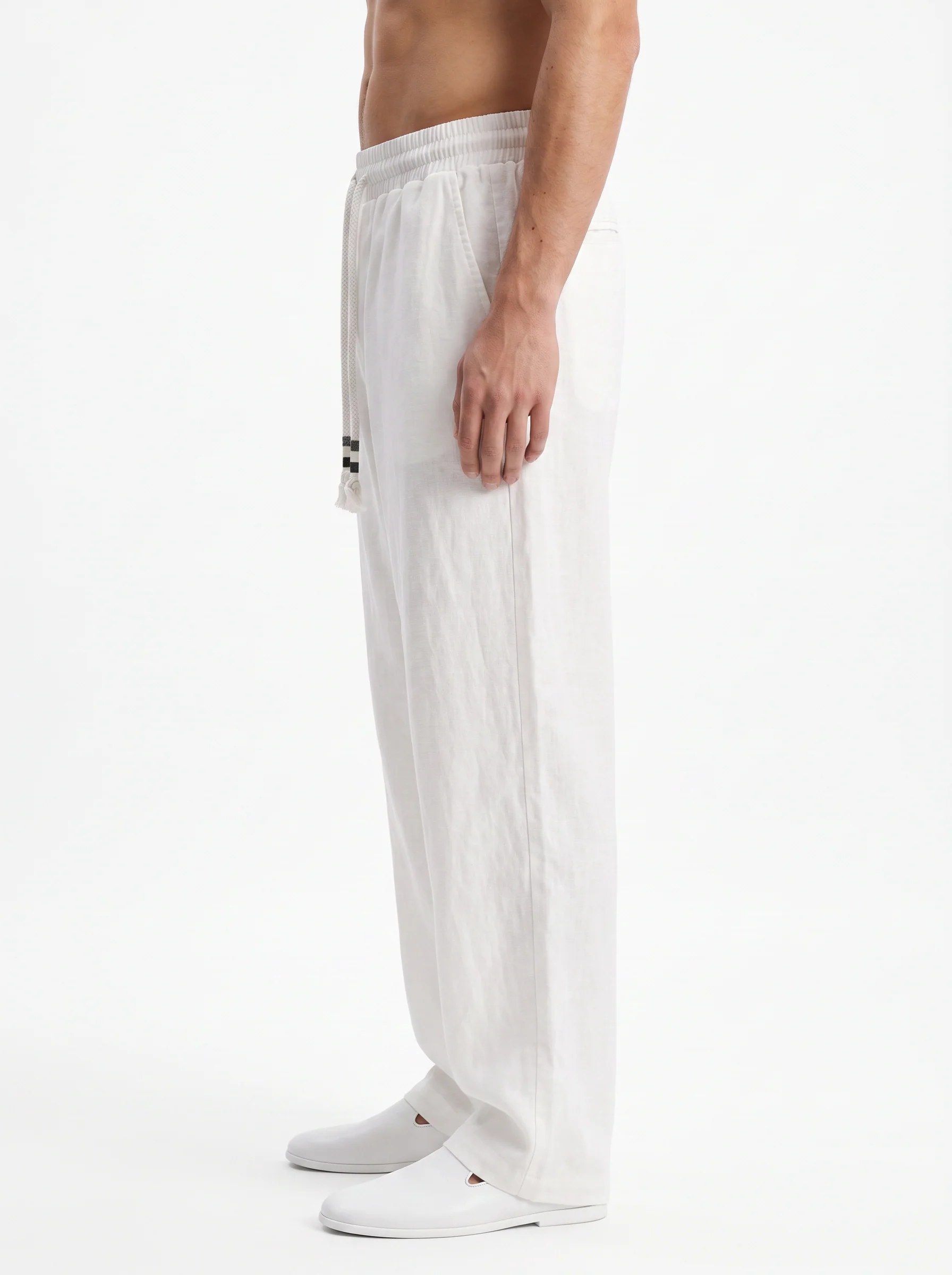 WHITE STRAIGHT FIT LINEN-COTTON PANTS S27