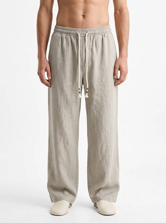 GREIGE STRAIGHT FIT LINEN-COTTON PANTS S27N