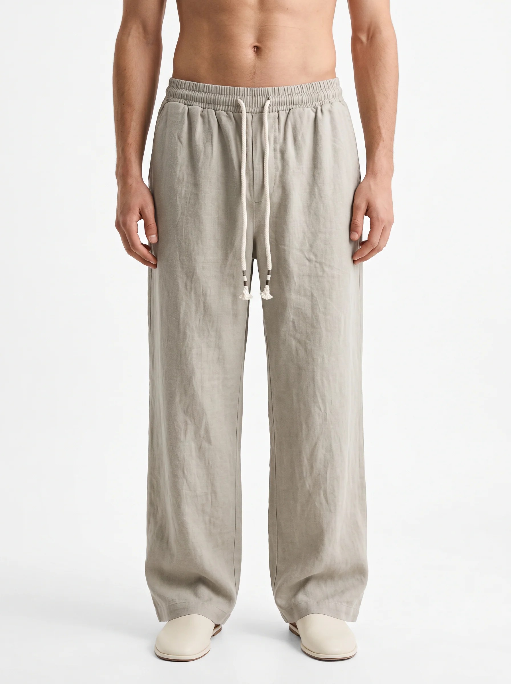 GREIGE STRAIGHT FIT LINEN-COTTON PANTS S27N