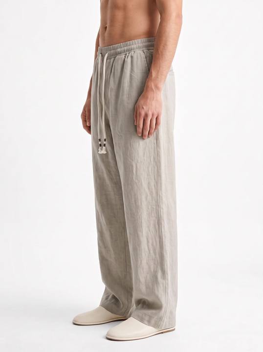 GREIGE STRAIGHT FIT LINEN-COTTON PANTS S27N