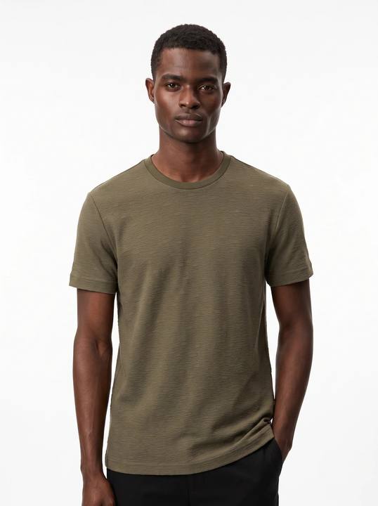 OLIVE KHAKI TONAL CRINKLE TEXTURE SLIM-FIT T-SHIRT S27