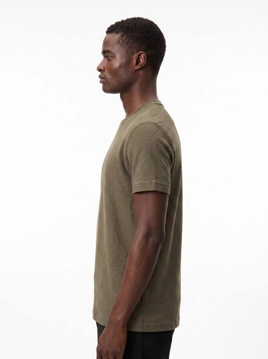OLIVE KHAKI TONAL CRINKLE TEXTURE SLIM-FIT T-SHIRT S27