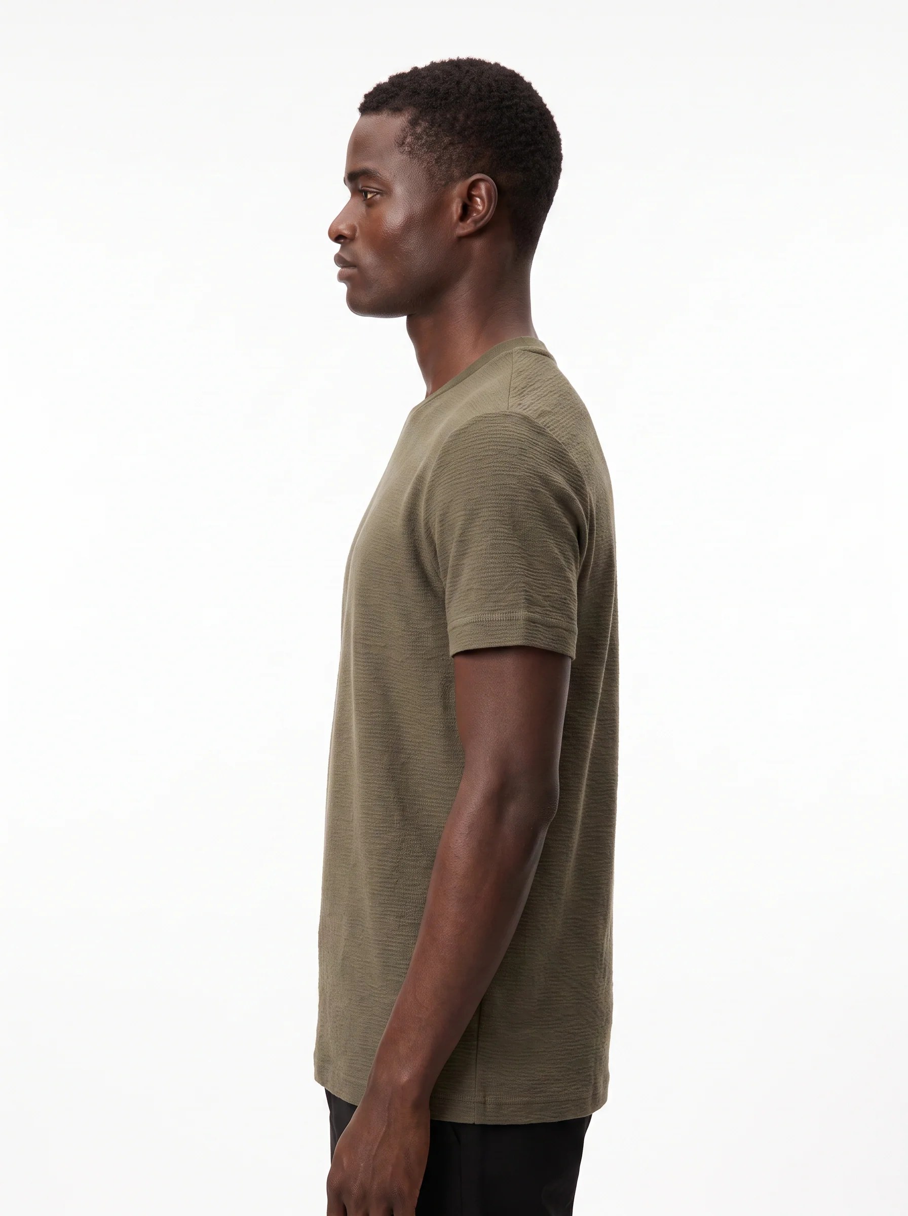 OLIVE KHAKI TONAL CRINKLE TEXTURE SLIM-FIT T-SHIRT S27