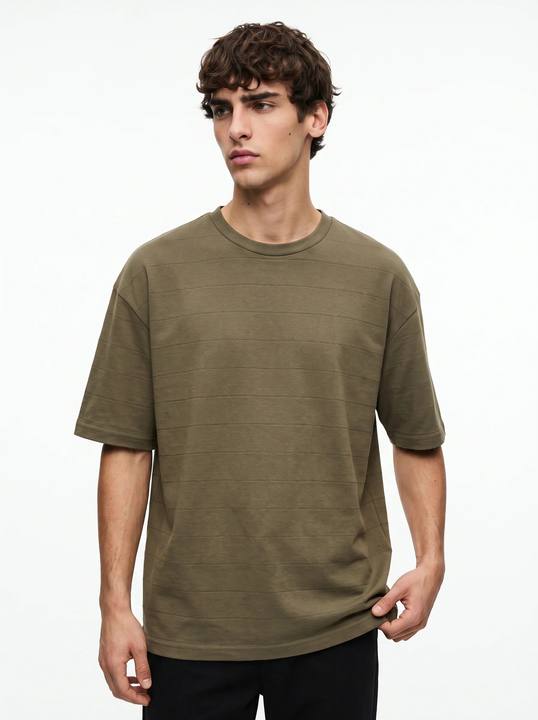 OLIVE KHAKI TONAL HORIZONTAL STRIPE OVERSIZED T-SHIRT S27