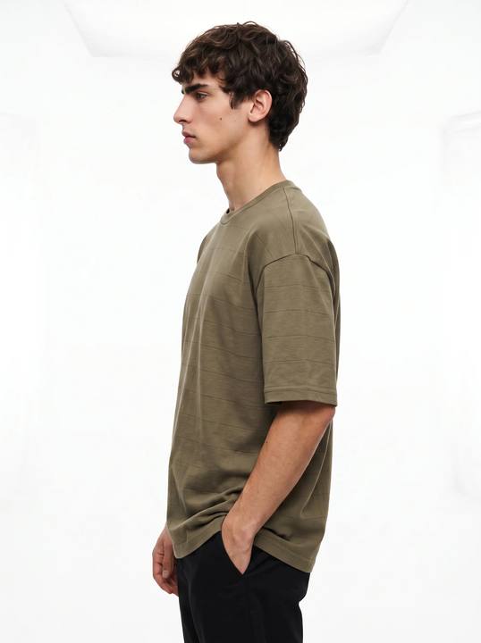OLIVE KHAKI TONAL HORIZONTAL STRIPE OVERSIZED T-SHIRT S27