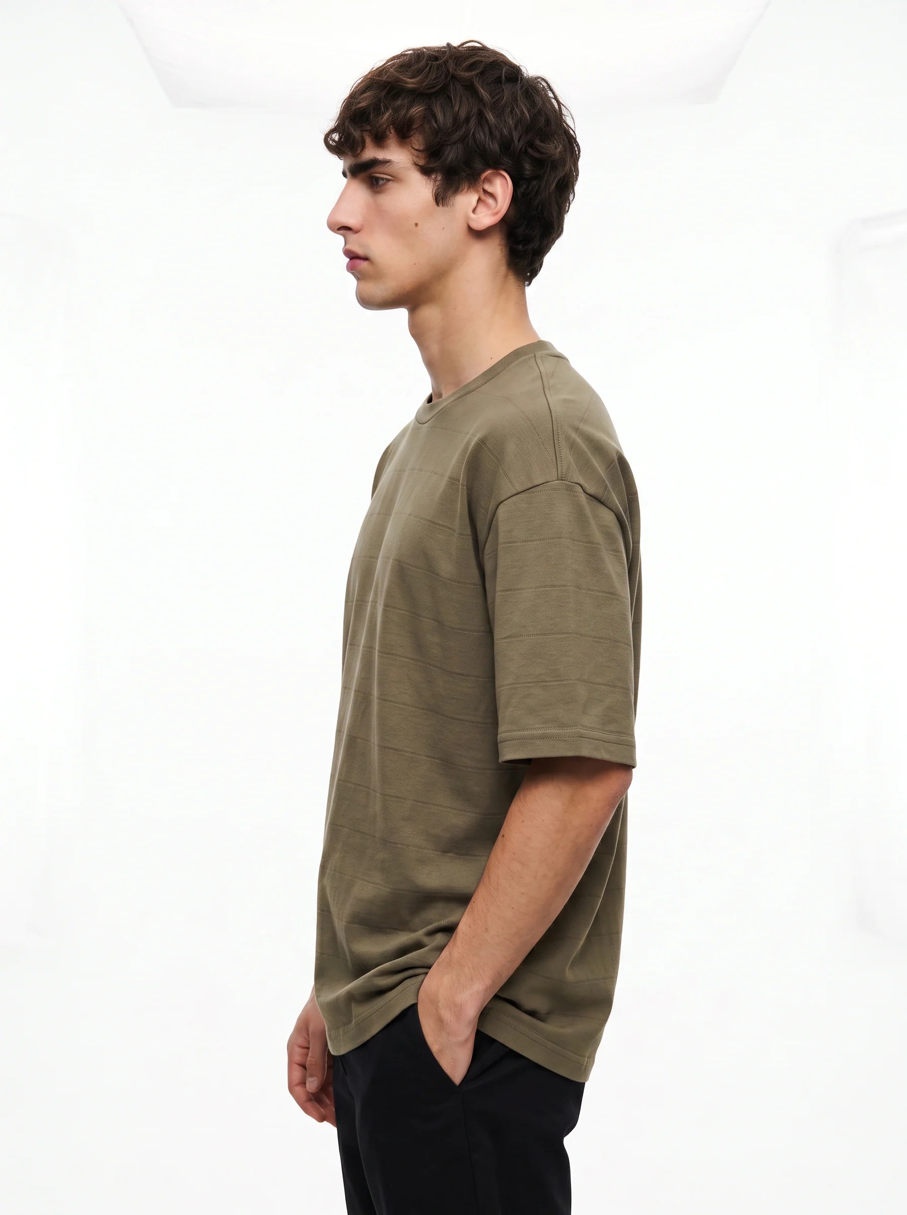 OLIVE KHAKI TONAL HORIZONTAL STRIPE OVERSIZED T-SHIRT S27
