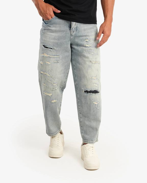WIDE LEG LIGHT BLUE WRABBED JEANS  W26