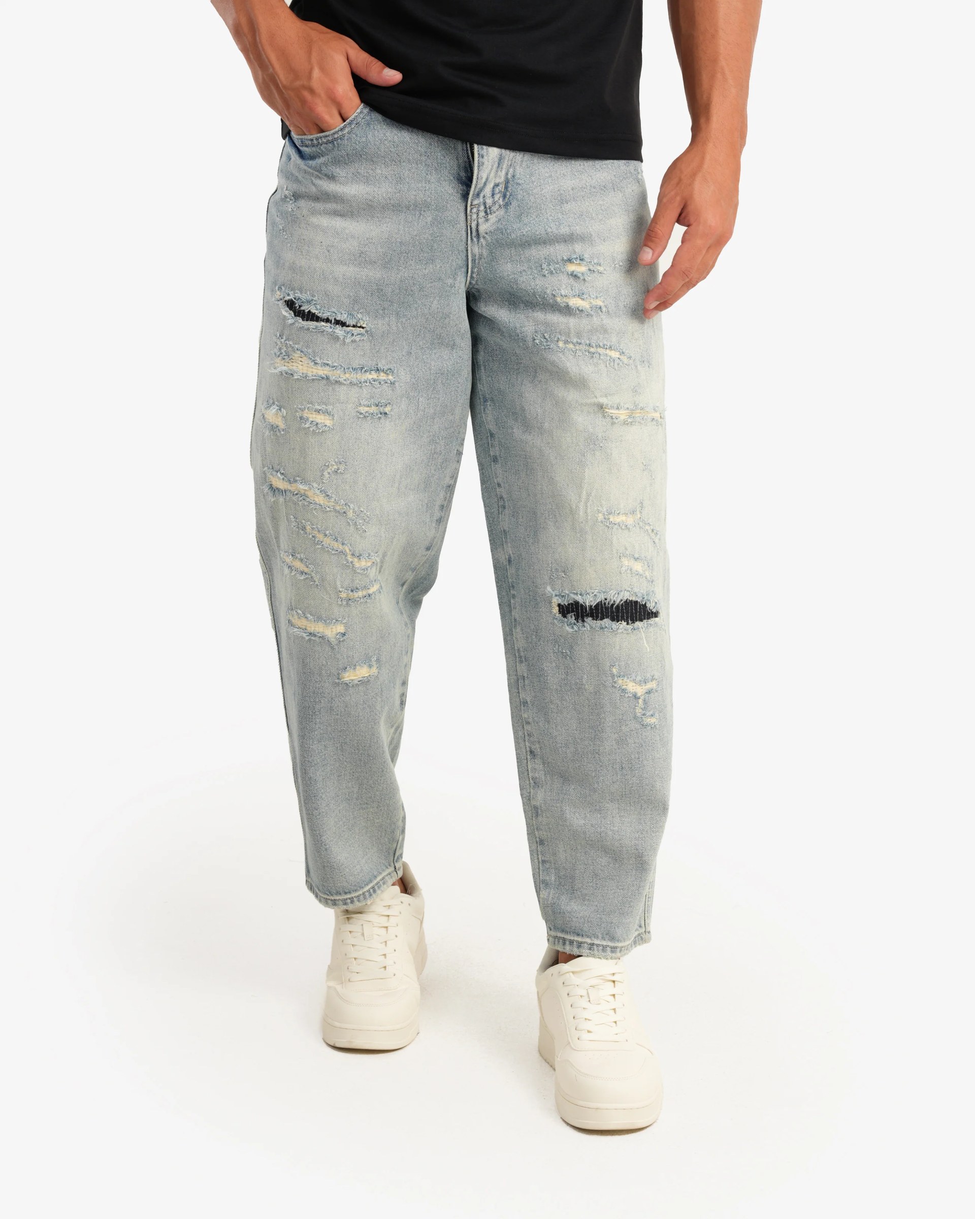 WIDE LEG LIGHT BLUE WRABBED JEANS  W26
