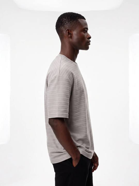 LIGHT GREY TONAL HORIZONTAL STRIPE OVERSIZED T-SHIRT S27