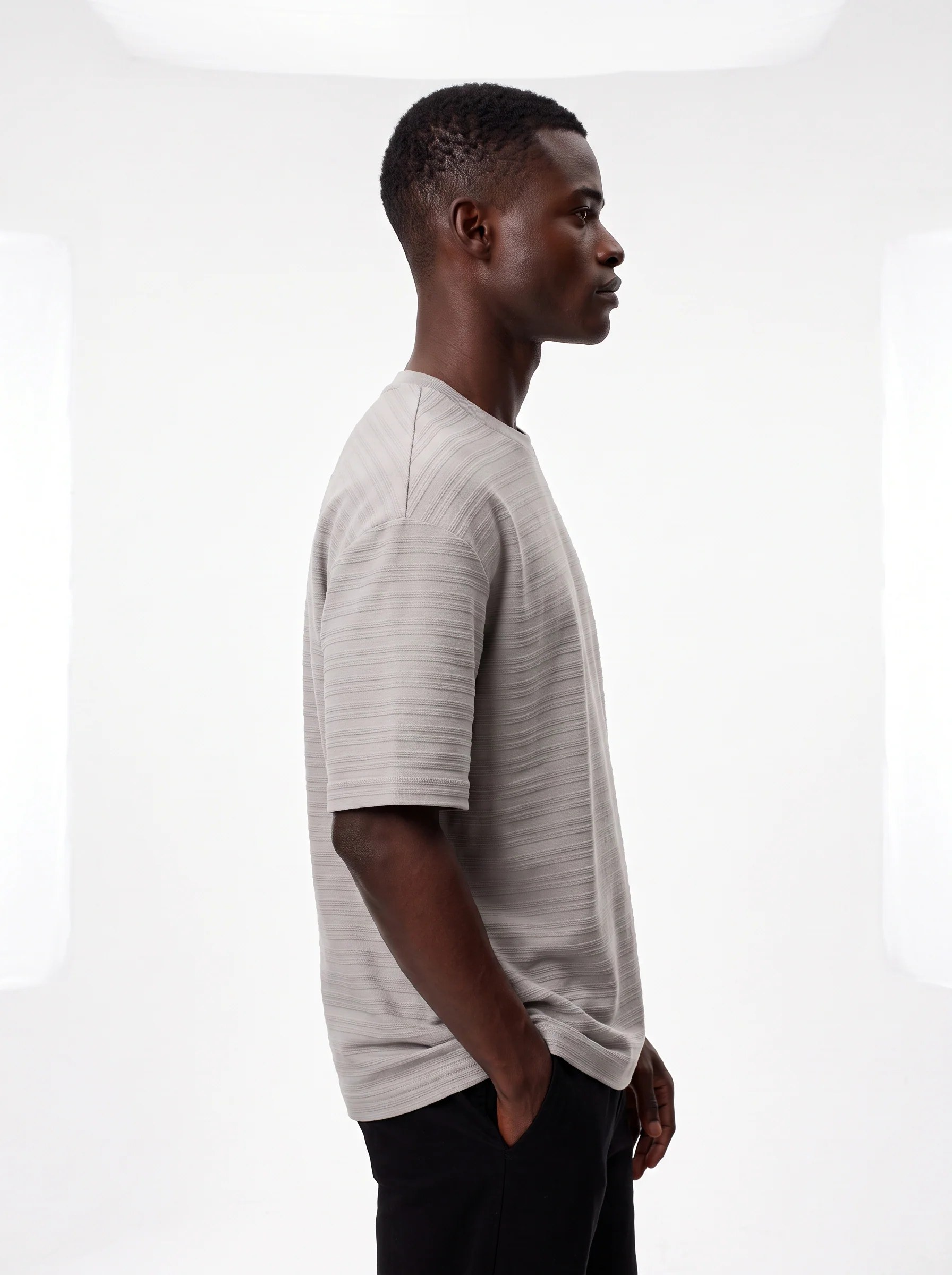LIGHT GREY TONAL HORIZONTAL STRIPE OVERSIZED T-SHIRT S27