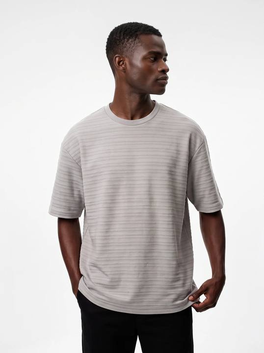 LIGHT GREY TONAL HORIZONTAL STRIPE OVERSIZED T-SHIRT S27