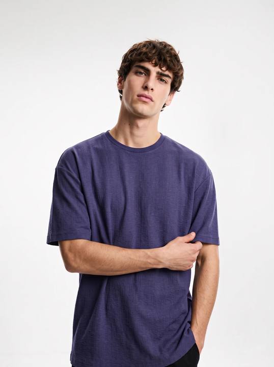 DUSTY BLUE TONAL CRINKLE TEXTURE OVERSIZED T-SHIRT S27