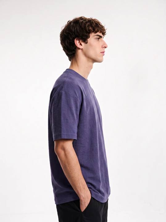 DUSTY BLUE TONAL CRINKLE TEXTURE OVERSIZED T-SHIRT S27