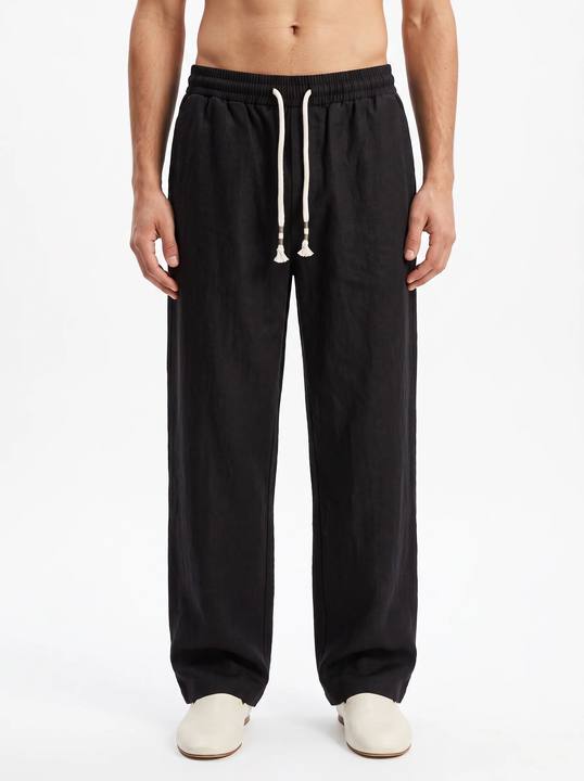 BLACK STRAIGHT FIT LINEN-COTTON PANTS S27N