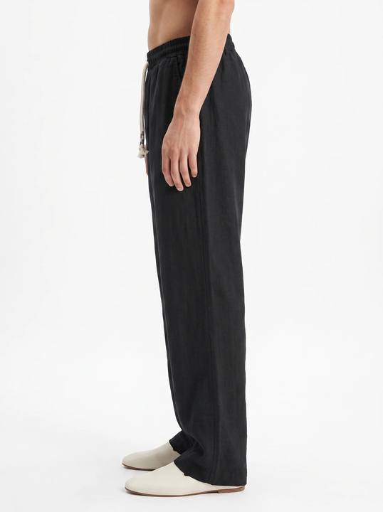 BLACK STRAIGHT FIT LINEN-COTTON PANTS S27N