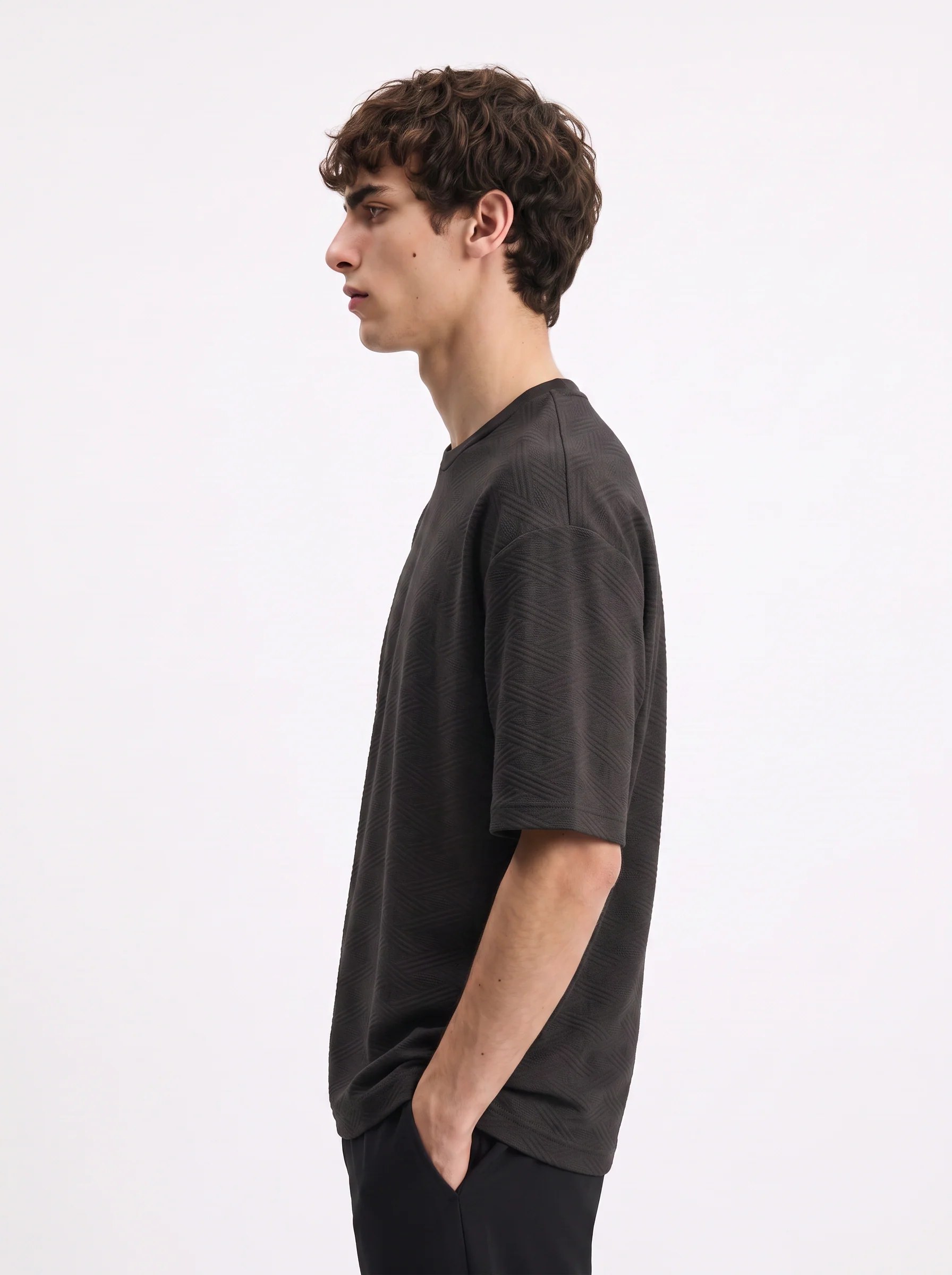 BLACK TONAL GEOMETRIC JACQUARD OVERSIZED T-SHIRT S27