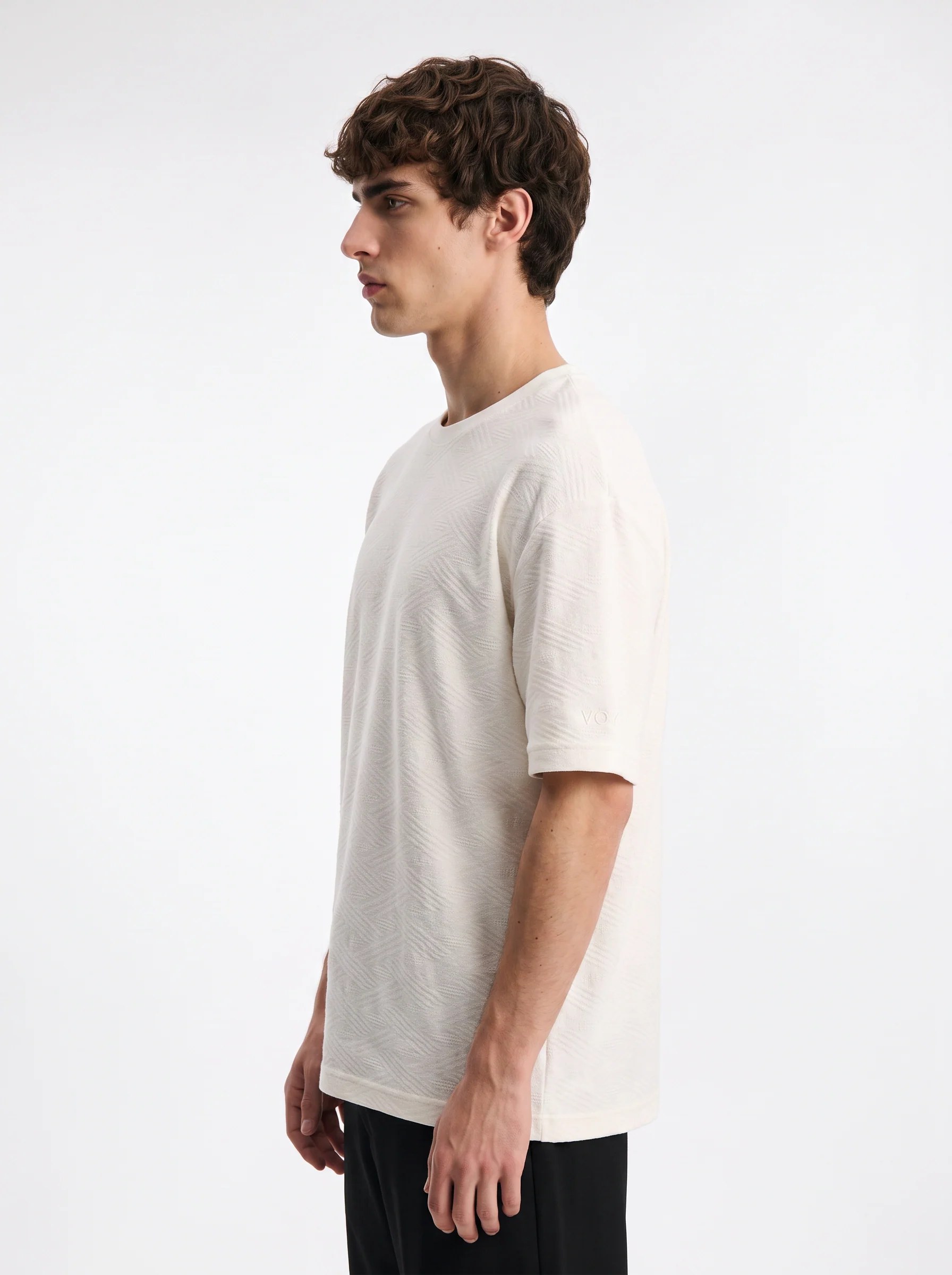 WHITE TONAL GEOMETRIC JACQUARD OVERSIZED T-SHIRT S27