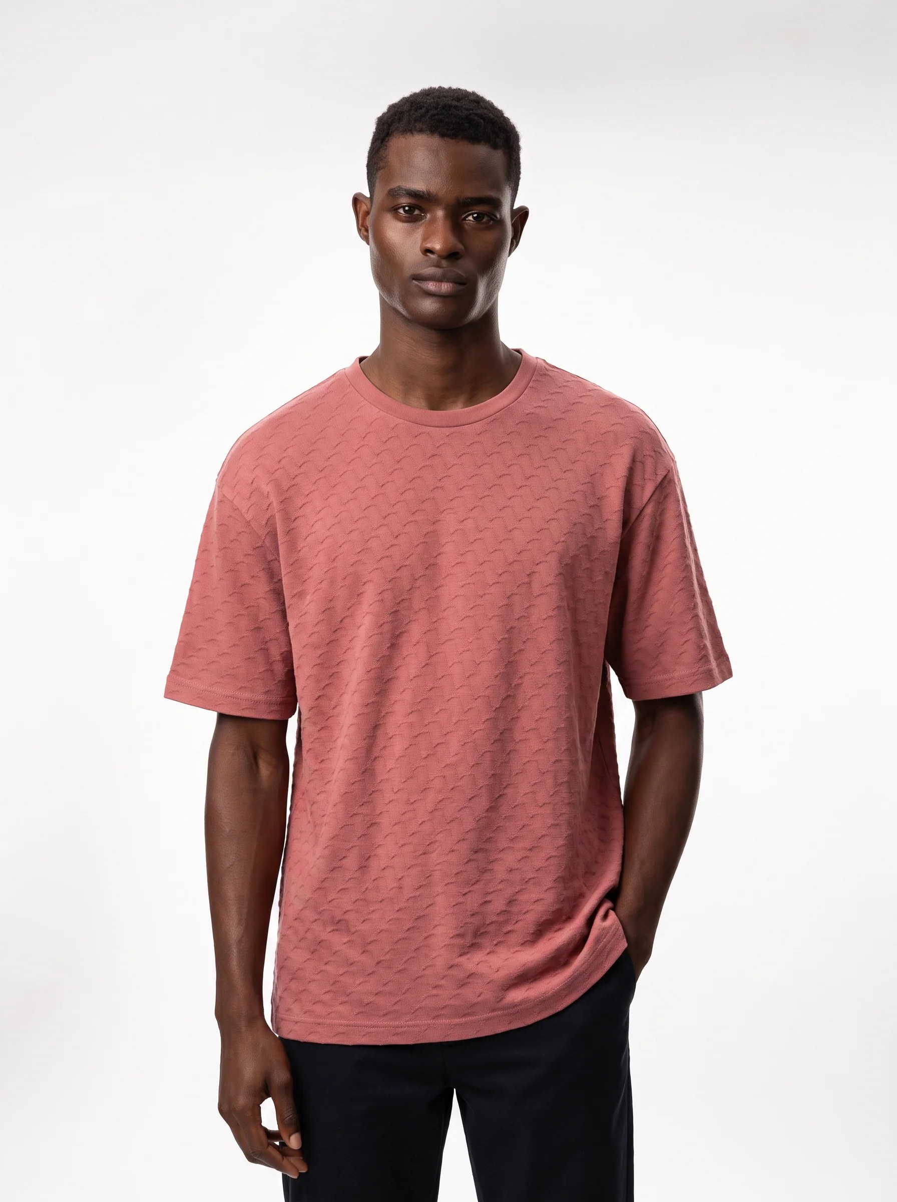DUSTY ROSE TONAL TEXTURED OVERSIZED T-SHIRT S27