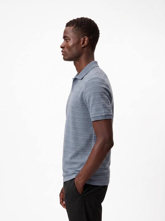 DUSTY BLUE TONAL HORIZONTAL STRIPE OPEN-COLLAR POLO S27